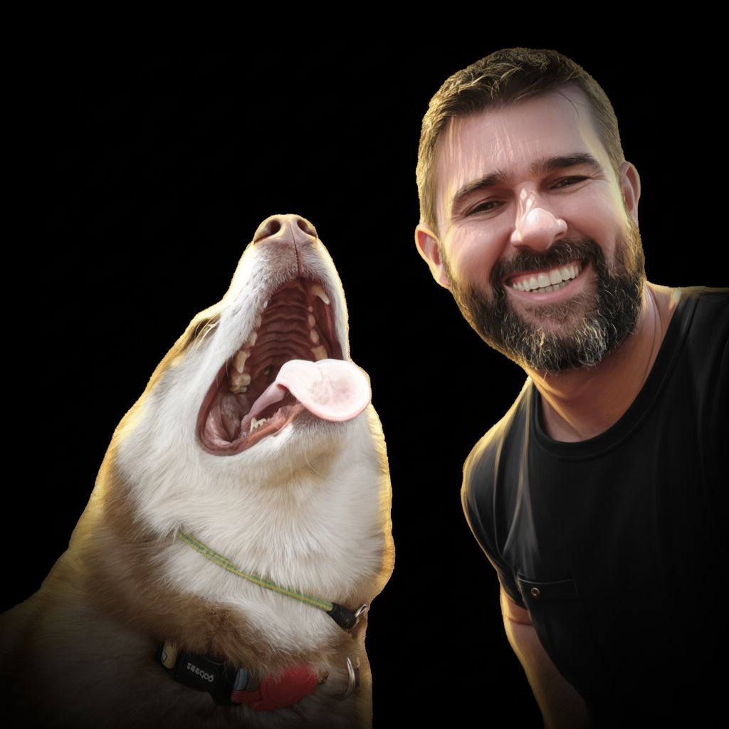 Marcelo com um cão durante uma atividade de educação canina